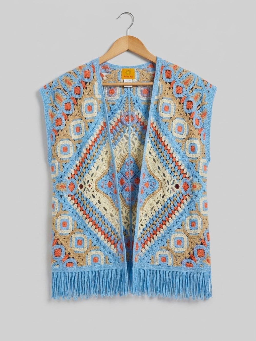 Ruby Rd. Crochet Vest‎ in Light Blue, Cream & Coral